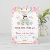 Invitation Aquarelle Fleurs roses Anniversaire de enfant Pand (Debout devant)