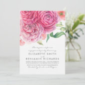 Invitation Aquarelle Fleurs roses Élégante Partie d'engagemen (Debout devant)