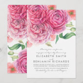 Invitation Aquarelle Fleurs roses Élégante Partie d'engagemen (Devant / Derrière)