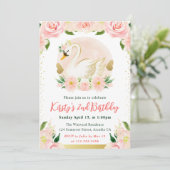 Invitation Aquarelle Fleurs roses et Swan Anniversaire (Debout devant)