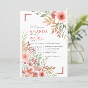Invitation Aquarelle Fleurs Roses Floral Printemps Mariage Ro