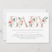 Invitation Aquarelle Fleurs roses Rose Baby shower or (Devant)