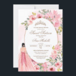 Invitation Aquarelle Fleurs Roses Rouges Douces 16 Anniversai<br><div class="desc">Fleurs d'aquarelle rose vif,  et une fille dans une belle robe assortie. Consultez la boutique pour cette invitation avec des filles dans différentes couleurs de cheveux et de teintes de peau et plus de variations.</div>