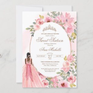 Invitation Aquarelle Fleurs Roses Rouges Douces 16 Anniversai
