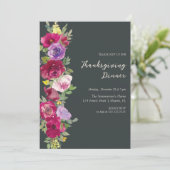 Invitation Aquarelle Fleurs rouges Donner Merci Dîner (Debout devant)