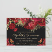 Invitation Aquarelle Fleurs rouges et or Quinceanera (Debout devant)