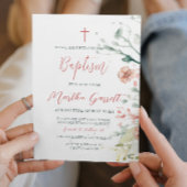 Invitation Aquarelle Fleurs rouges et vertes Fille Baptême