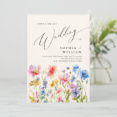 Invitation Aquarelle Fleurs sauvages Mariage Photo Code QR (Debout devant)