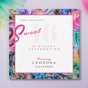 Invitation Aquarelle Fleurs Sweet sixteen 16 rose