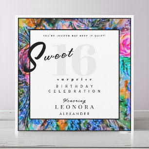 Invitation Aquarelle Fleurs Sweet sixteen 16 Surprise Party