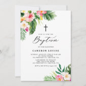 Invitation Aquarelle Fleurs tropicales Baptême d'été (Devant)