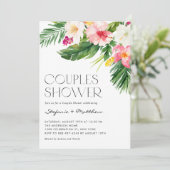 Invitation Aquarelle Fleurs tropicales Couples été Douche (Debout devant)