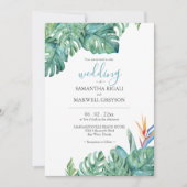 Invitation Aquarelle Fleurs Tropicales et Feuillage Mariage (Devant)
