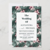 Invitation Aquarelle Fleurs tropicales et Mariage de verdure (Devant)