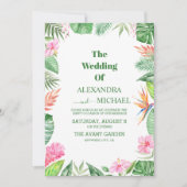 Invitation Aquarelle Fleurs tropicales et Mariage de verdure (Devant)