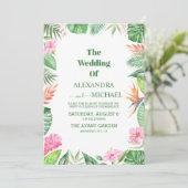 Invitation Aquarelle Fleurs tropicales et Mariage de verdure (Debout devant)