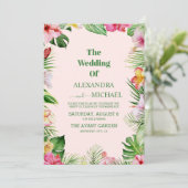 Invitation Aquarelle Fleurs tropicales et Mariage de verdure (Debout devant)