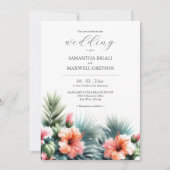 Invitation Aquarelle Fleurs tropicales et Mariage de verdure (Devant)