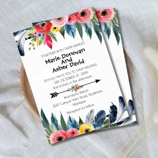 Invitation Aquarelle Fleurs tropicales et Mariage de verdure