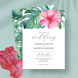 Invitation Aquarelle Fleurs tropicales et Mariage de verdure
