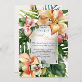 Invitation Aquarelle Fleurs tropicales et Mariage vert I (Devant / Derrière)