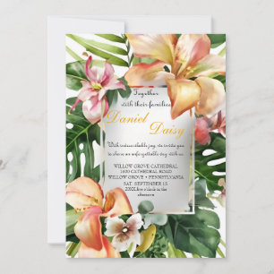 Invitation Aquarelle Fleurs tropicales et Mariage vert I