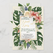 Invitation Aquarelle Fleurs tropicales et Mariage vert I (Devant / Derrière)