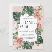 Invitation Aquarelle Fleurs tropicales et Mariage vert I (Devant)