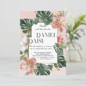 Invitation Aquarelle Fleurs tropicales et Mariage vert I (Debout devant)