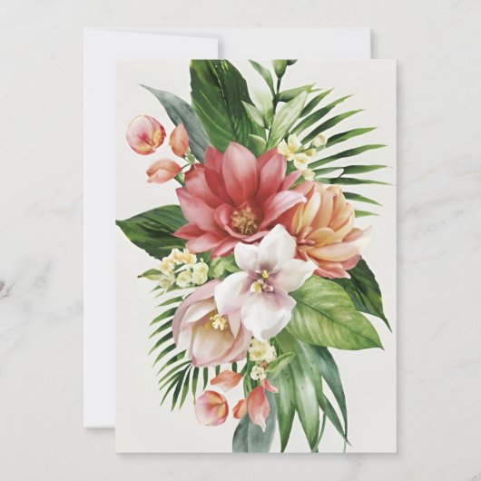 Invitation Aquarelle Fleurs tropicales et Mariage vert I (Dos)