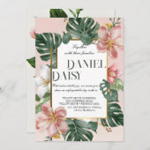 Invitation Aquarelle Fleurs tropicales et Mariage vert I (Devant / Derrière)