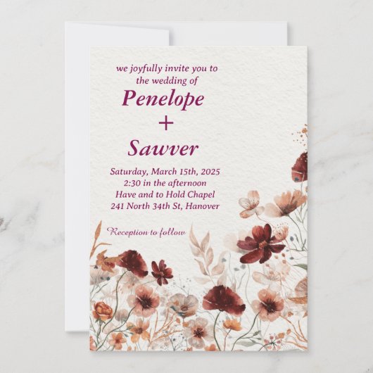 Invitation Aquarelle Fleurs tropicales et Mariage vert I (Devant)