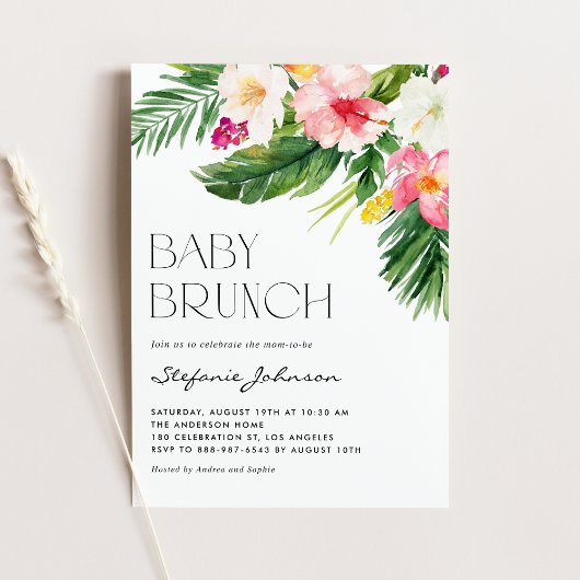 Invitation Aquarelle Fleurs tropicales Été Bébé Brunch