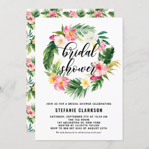 Invitation Aquarelle Fleurs tropicales Fête des mariées de co