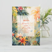 Invitation Aquarelle Fleurs tropicales Fête des mariées d'été (Debout devant)