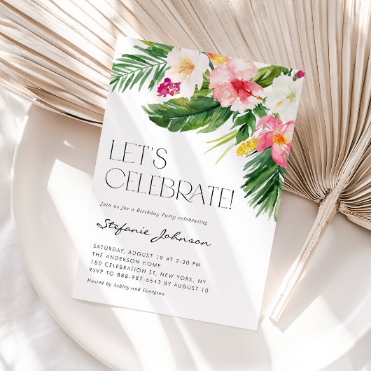 Invitation Aquarelle Fleurs tropicales Fête d'été