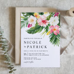 Invitation Aquarelle Fleurs tropicales Mariage de code QR<br><div class="desc">Invités Invitations à votre mariage avec ce faire-part de mariage tropical personnalisable. Il comprend une guirlande aquarelle d'hibiscus, de plumeria, de feuilles de palmiers et d'autres plantes tropicaux. Personnalisez ce faire-part de mariage aquarelle en ajoutant vos propres détails. Ce faire-part de mariage botanique d'été est parfait pour les mariages de...</div>