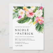 Invitation Aquarelle Fleurs tropicales Mariage de code QR (Devant)