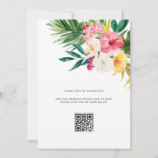 Invitation Aquarelle Fleurs tropicales Mariage de code QR (Dos)