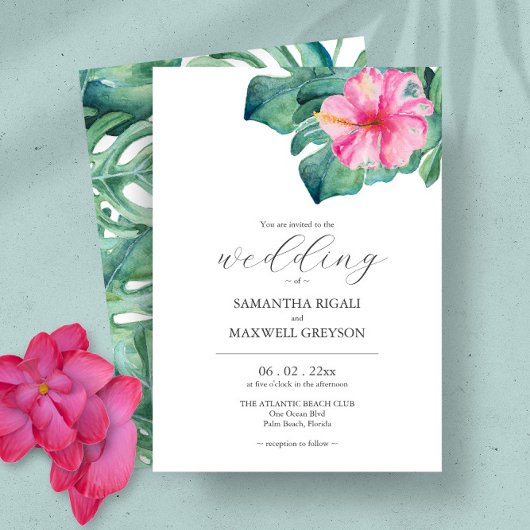 Invitation Aquarelle Fleurs tropicales Mariage de verdure