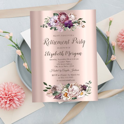 Invitation Aquarelle Fleurs tropicales, Retraite d'or Rose