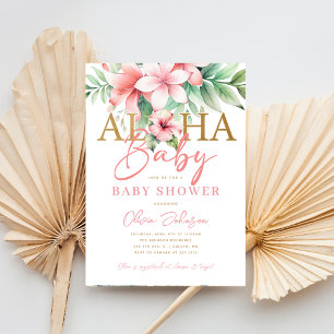 Invitation Aquarelle Fleurs Tropicales Roses Baby Shower Aloh