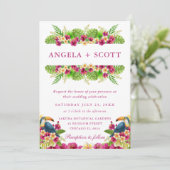 Invitation Aquarelle Fleurs tropicales Toucans Mariage de cad (Debout devant)