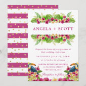 Invitation Aquarelle Fleurs tropicales Toucans Mariage de cad (Devant / Derrière)