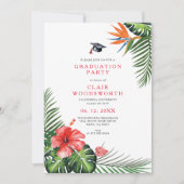 Invitation Aquarelle Fleurs tropicales Verdure Graduation (Devant)