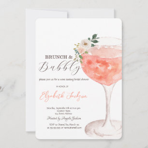 Invitation Aquarelle Fleurs Vin Brunche & Pétillant 