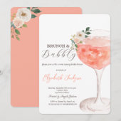 Invitation Aquarelle Fleurs Vins Brunch & Bubbly (Devant / Derrière)