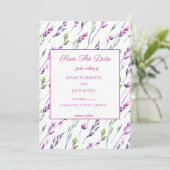 Invitation Aquarelle Fleurs Violettes Save the Date Mariage (Debout devant)