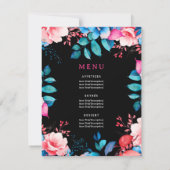 Invitation Aquarelle Floral 30th Birthday Program Menu Noir (Dos)