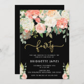 Invitation Aquarelle Floral 40e anniversaire (Devant / Derrière)